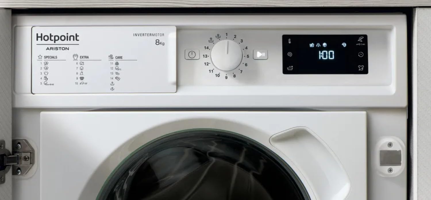Hotpoint - BIWMHG8146EU Lavatrice Hublot da incasso - Capacità 8 kg - Carico anteriore, 1400 rpm - Motore a induzione, antimacchia - Partenza ritardata - Classe energetica A - Bianco