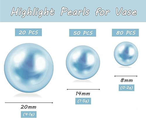 Miniatura 3 de 150 cuentas de perlas de imitación de color azul claro pulido sin agujero para decoraciones de relleno de jarrones, perlas de plástico, dispersos de