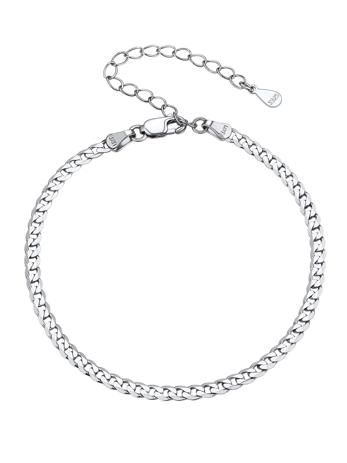 Silvora Pulseras de Plata ley Mujeres Pulsera de Cadenas Cubanas Chicas Pulsera Italiana 16cm largo con Alargador 5cm Recycled Claim Standard Blended