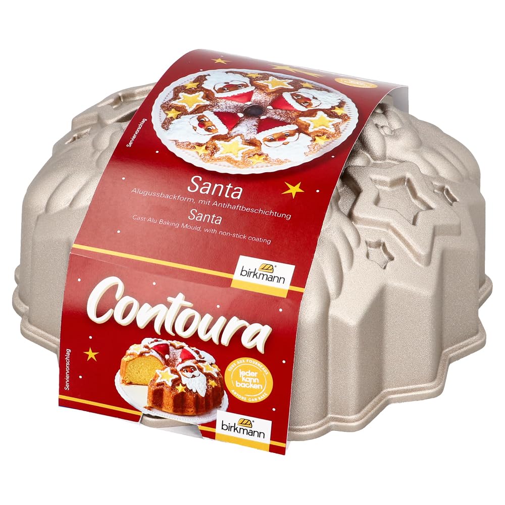 Aluguss-Kuchenform Santa - Birkmann - champagner, Ø 23,5 cm, 24,5 x 24,5 x 9,5 cm, Aluguss, Weihnachtsmann Motivbackform, Backform Weihnachten mit Antihaftbeschichtung, 200°C
