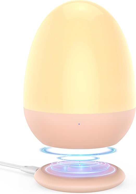 JolyWell Night Lights for Kids with Stable Charging Pad, Touch Control&Timer Setting, ABS+PC Baby Egg Lamp for Breastfeeding,Pink