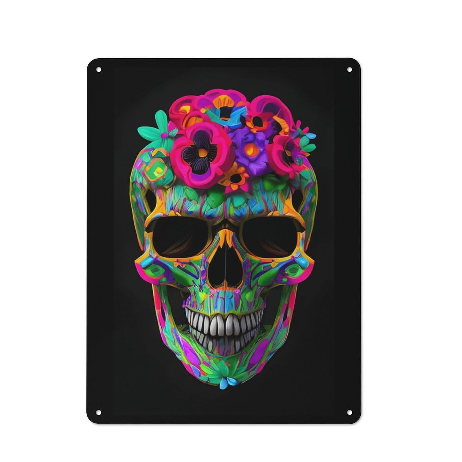 Junmoney Floral Skull Fusion Metal Sign 40X30cm With For Home Bar Wall, Vintage Decor, Wall Decoration For Home Bars And Entertaining Spaces