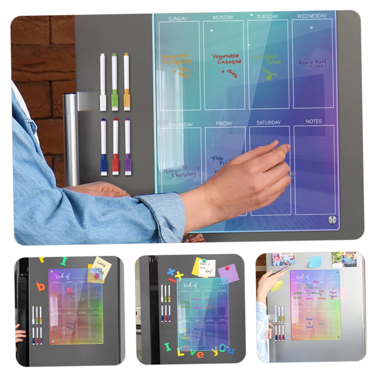 DOITOOL 1 Satz Notepad Pen -Set Magnet Planen Sie das Whiteboard planen wöchentlich monatlich Zeitplan kühlschrank weiße Tafel aus Acryl Acrylplatte für die Wand