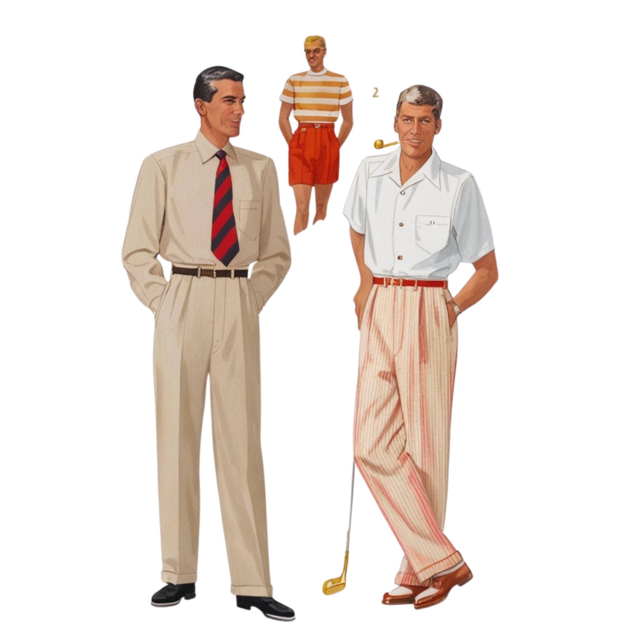 1950's Sewing Pattern: Mens Pants - Slacks Trousers Shorts (Waist