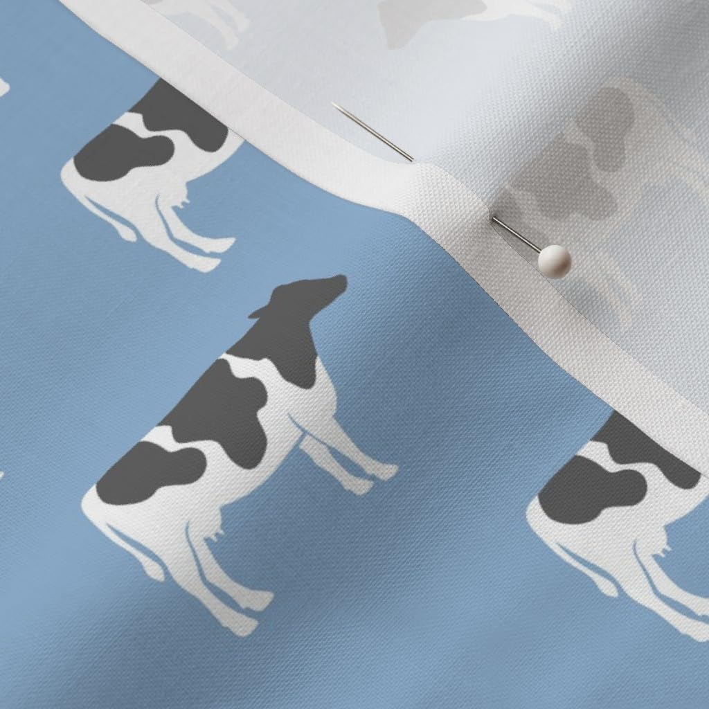 Spoonflower Fabric - Cows Blue Farm Farming Themed Cow Printed on Petal Signature Cotton Fabric by The Yard - Sewing Quilting Apparel Crafts Decor
