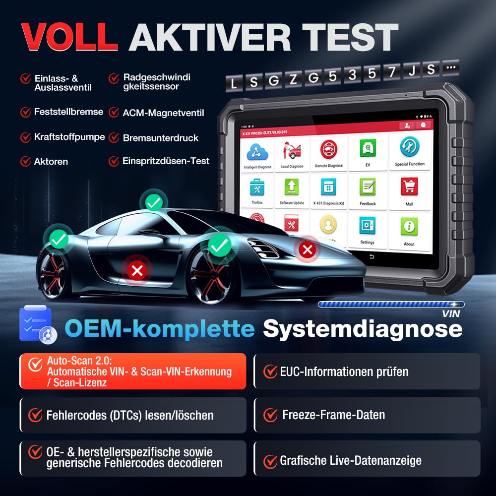 LAUNCH 2026 X431 PRO3S+ Elite mit SmartLinkC 2.0 –Profi OBD2 Diagnosegerät für alle Autos, OE-Level, ECU-Codierung, 60+ Resets, Topologie, J2534, 4000+ bidirektionale Tests, CAN FD/DoIP, D-PDU & FCA