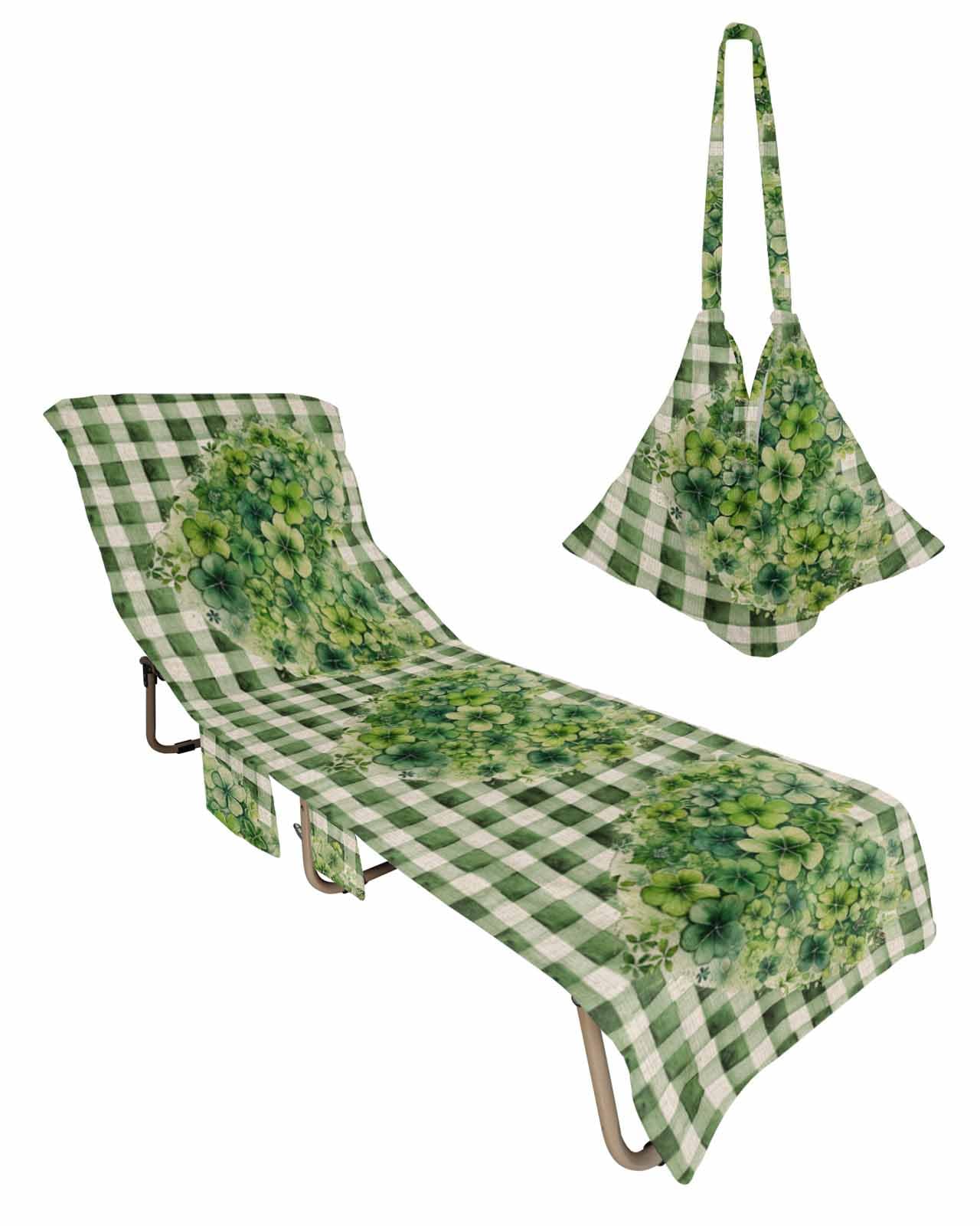 Green Love Heart St. Patrick's Day Beach Lounge Chair Towel Cover, Soft Chaise Lounge Towel with Side Pockets Patio Pool Chairs Cover for Beach/Pool Sunbathing 29x85 green Lucky Clovers Rutsic