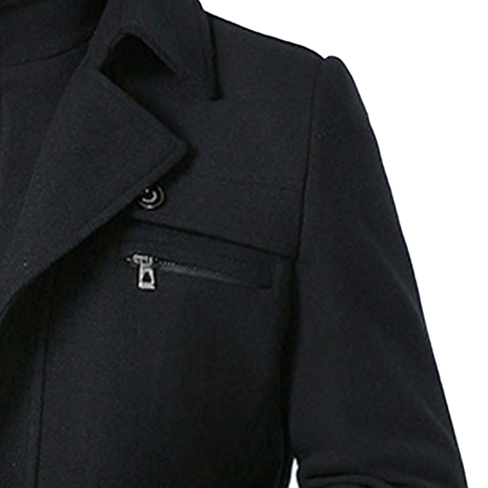 Generic Men'S Wool Blend Pea Coat Warm Winter Zipper Trench