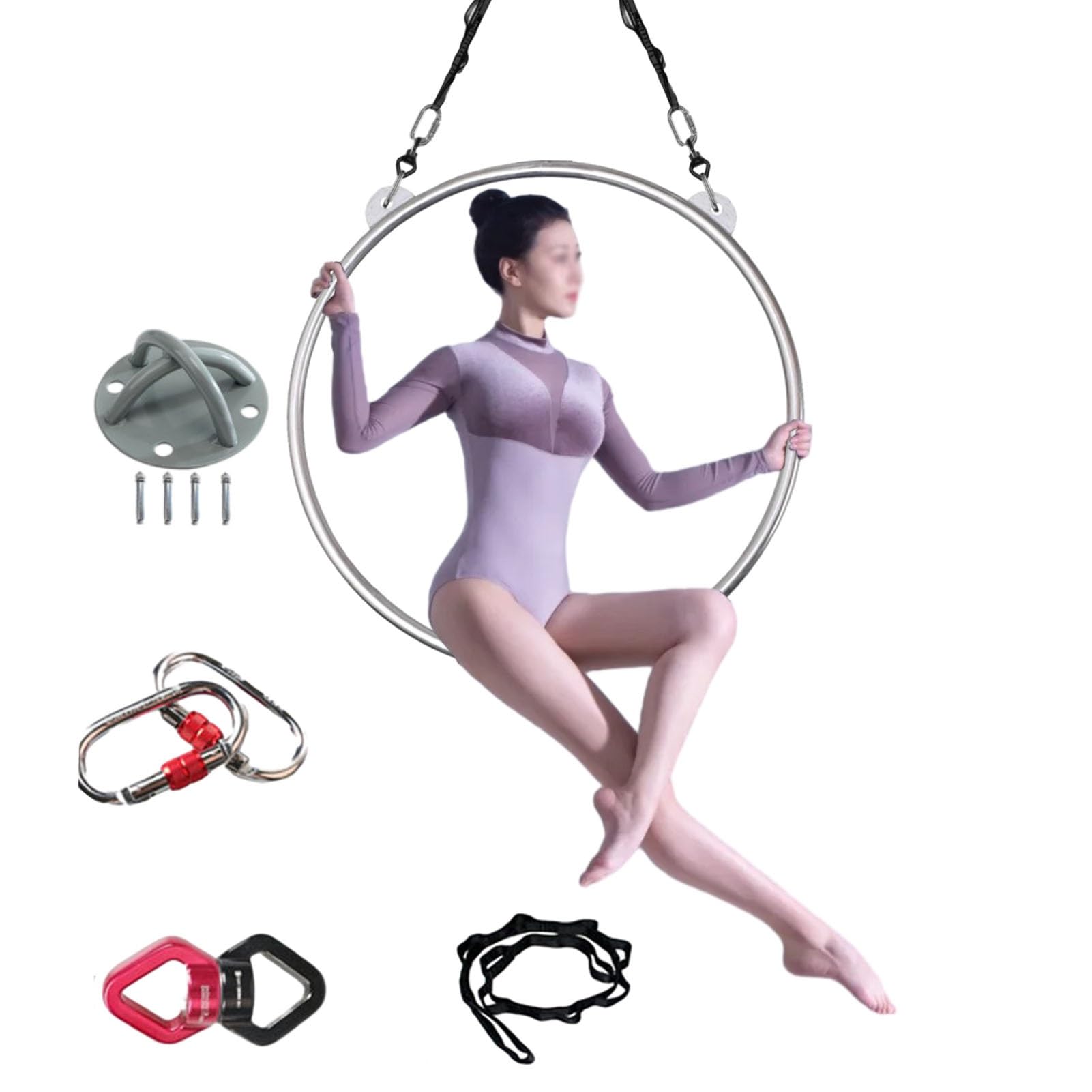 Kunovo Stainless Steel Aerial Lyra Hoop Kit, Double Point Aerial Yoga Ring with Aerial Rigging, 360° Swivel Lyra Hoop for Home/Gym/Dancing Studio (Size : 85 cm (33