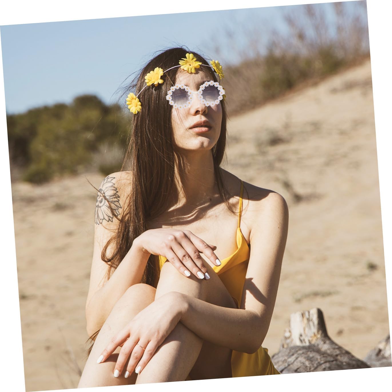 POPETPOP Flower Decor Sunglasses for Women UV Protection Party Glasses Gradient Lenses Hawaiian Style Photo Prop Beach Vacation Eyewear