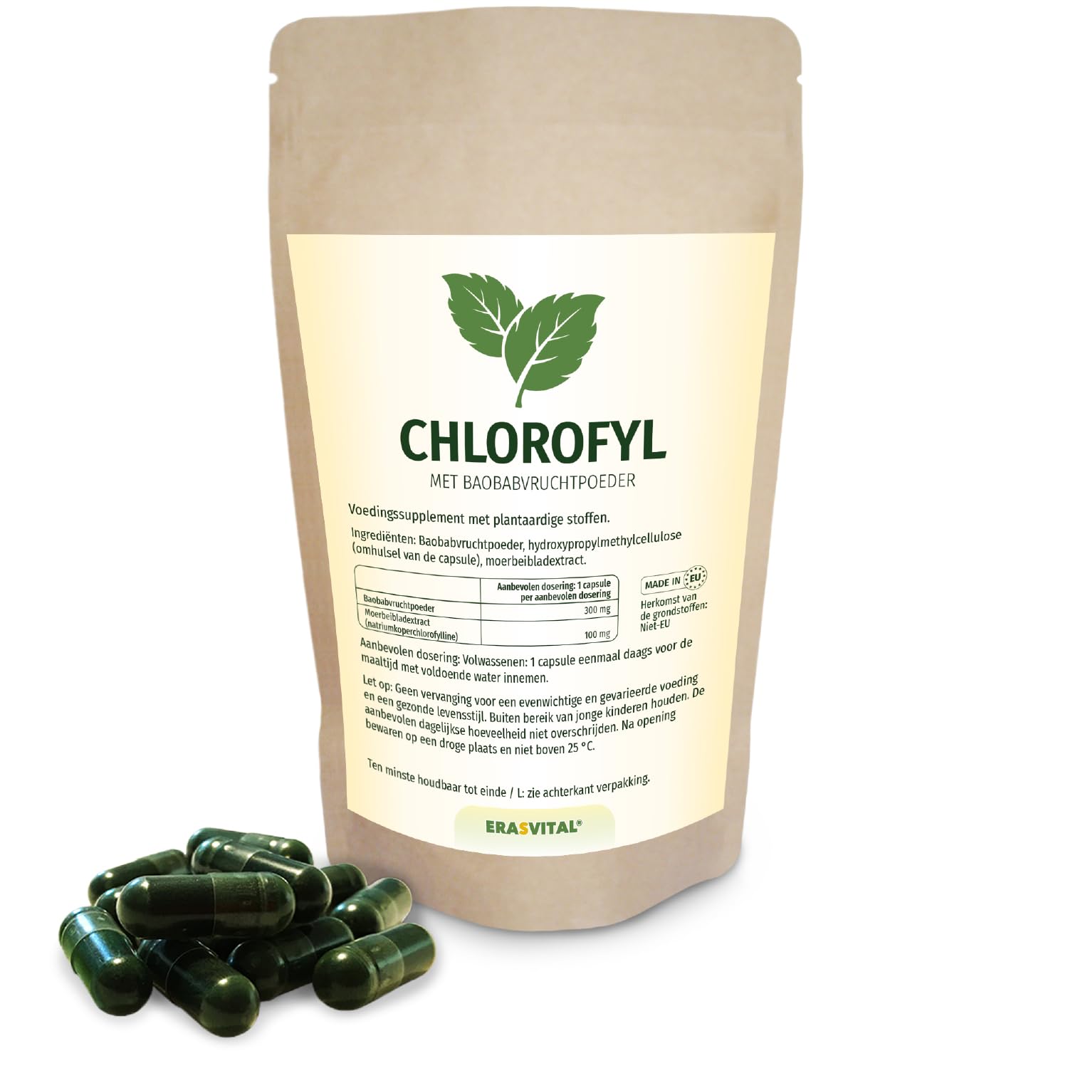Chlorophyll 90 Kapseln - Pflanzenkraft aus Maulbeerblättern und Baobab-Fruchtpulver - Vitalstoff-Formel für Balance und Wohlbefinden, ohne Zusatzstoffe, laborgeprüft, vegan.