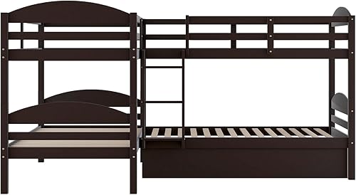Miniatura 6 de Epinki Litera individual en forma de L con nido, expreso, cama para niños, madera, no necesita somier, fácil montaje