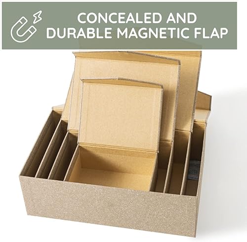 Miniatura 7 de Soul & Lane Cajas decorativas de papel kraft con tapas magnéticas, juego de 4, pequeñas cajas de regalo de cartón reutilizables para regalos y