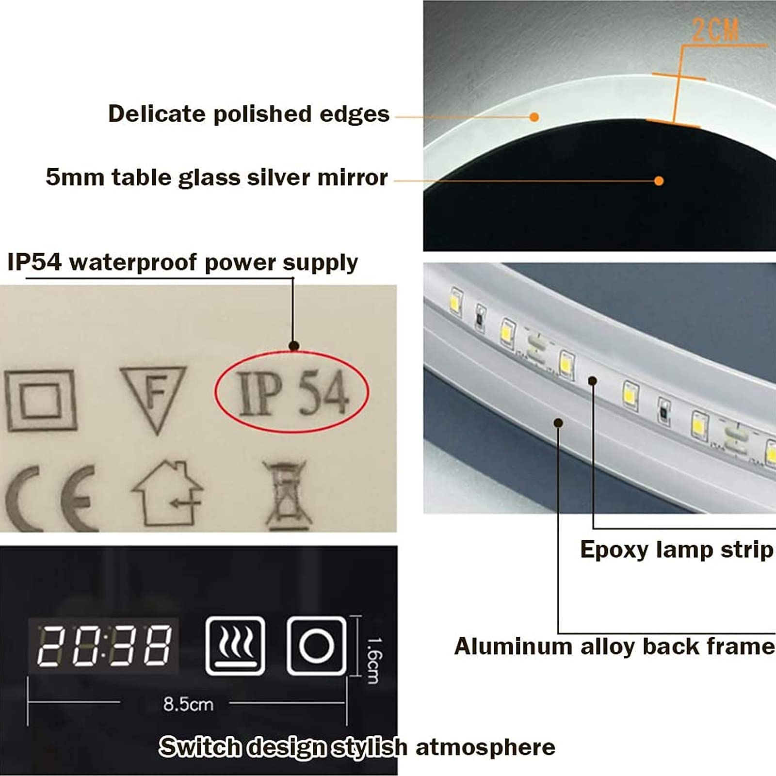 Okrągłe lustro LED, lustro łazienkowe ze światłami Nowoczesne lustro dekoracyjne Lusterko do makijażu naścienne Inteligentne lusterko kosmetyczne LED (białe światło 60 CM)