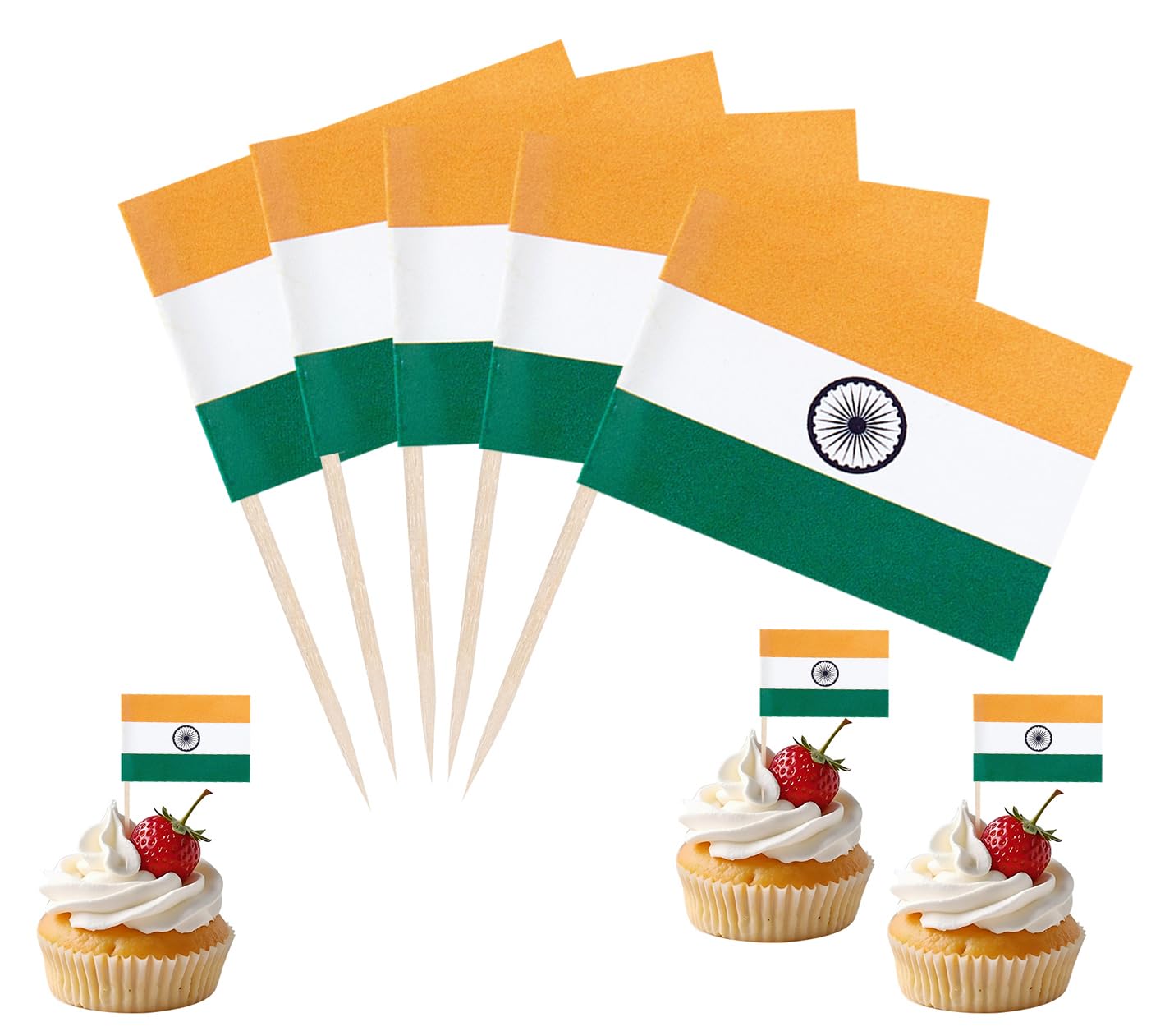 JBSJBS India Flag India Cupcake Topper Flags Banner Mini Small Indian Toothpick Stick Flags Cake Party Festival Theme Decorations(100Pcs) — image 1
