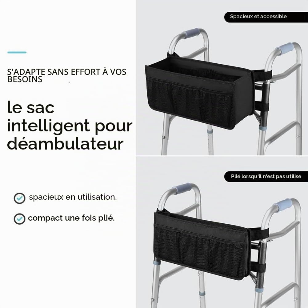 Panier de Marcheur Sac de Marcheur Porte-Gobelet de Marcheur Panier de Marcheur pour Déambulateur Pliable Sac de Rangement de Déambulateur Pliable