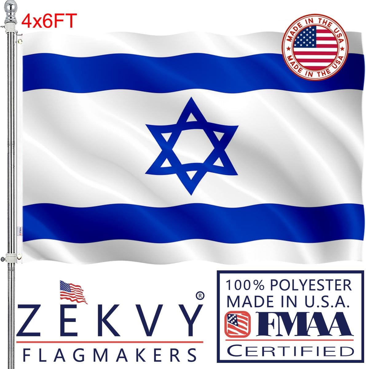 Israel Flag 4x6 Outdoor Made in USA - Double Sided Heavy Duty Vivid Color Israeli National Flags with 2 Brass Grommet Israeli 4x6 FT