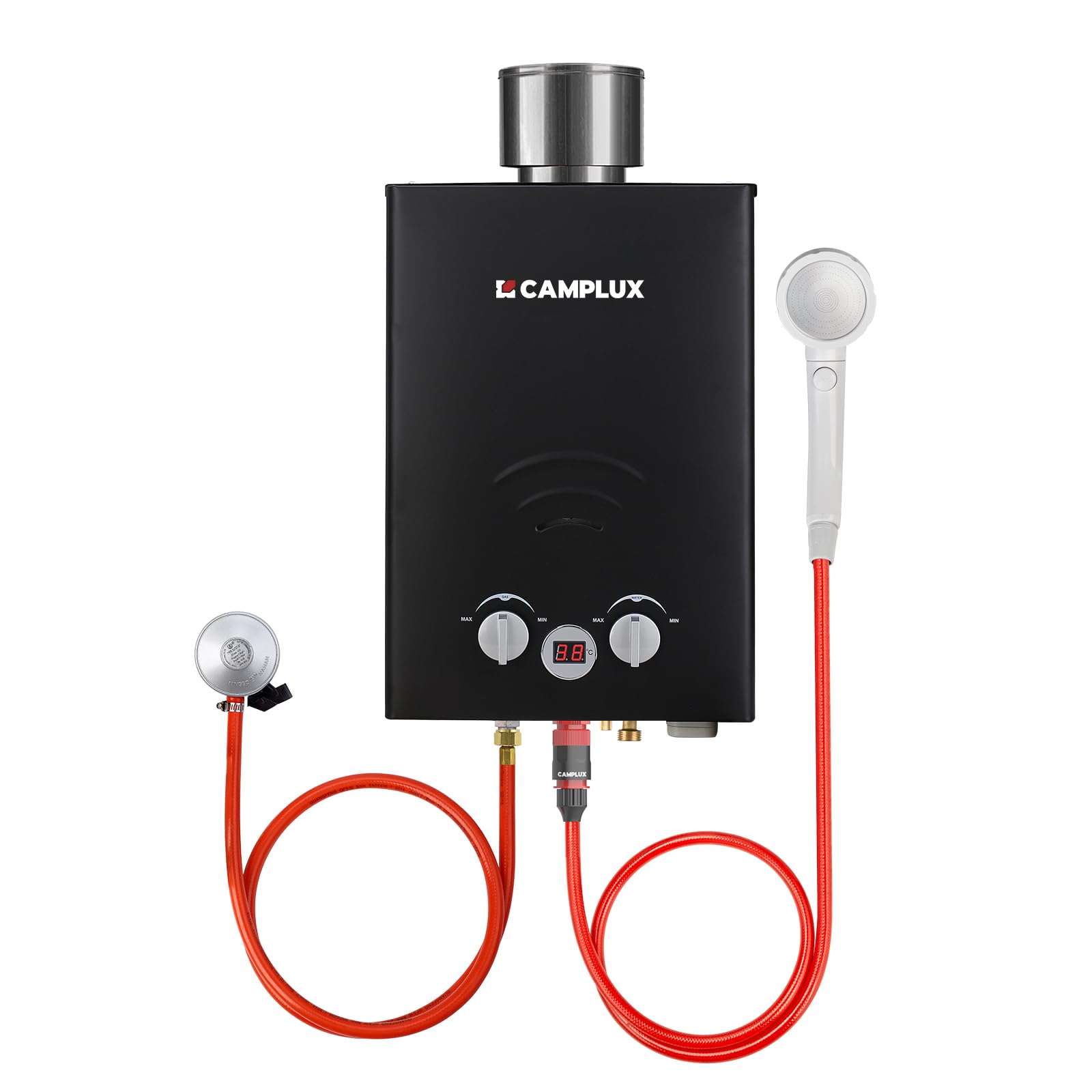Camplux Black Bw158bc 6L Instant Gas Water Heater With Rain Cap, Tankless Propane Gas Boiler, Use For Outdoor Shower Camping Rv Trip Horse Washing