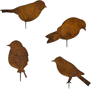 4 Stück Rost Vögel, Gartendeko Edelrost Vögel mit Schraube für Garten Holz Zaunfiguren