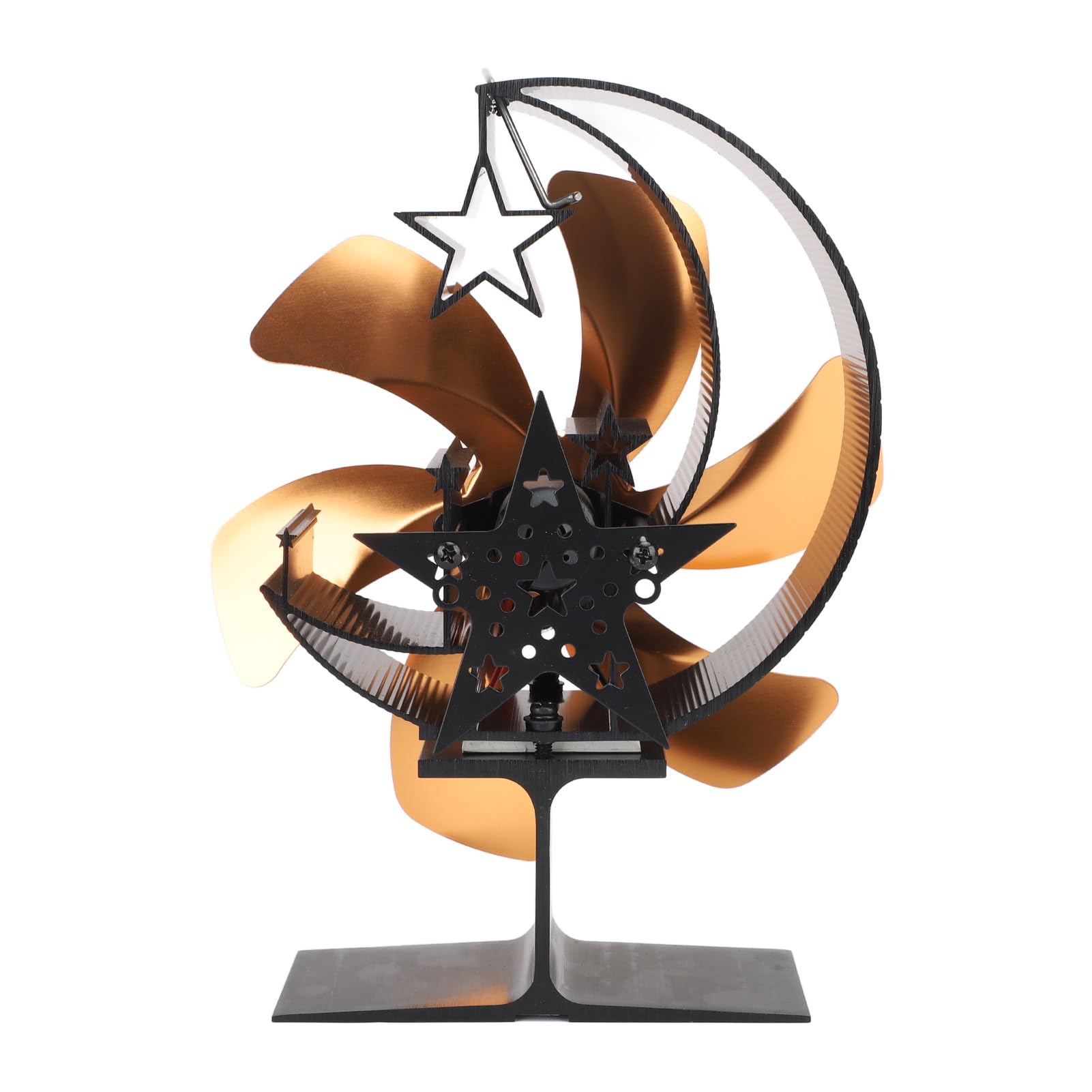 Zerodis Ventilatore per Stufa a Legna, Ventilatore per Camino a 6 Pale, Alimentato a Calore, Non Elettrico, con Circolazione del Rapida e Forma a Mezzaluna, Termoelettrico p (GOLD)