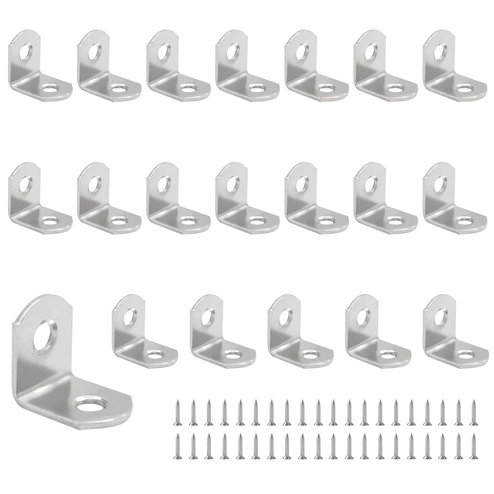Biqing 20PCS Mini Stainless Steel L Shape Bracket 0.78 x 0.78 inch (20*20mm) Stainless Steel Corner Brace Bracket for Securing Frames Tables Chairs Furniture with Screws Silver