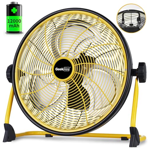 【2025新機型 金属素材が強い】Geek Aire 工場扇 業務用扇風機 充電式 大型 扇風機 災害対策 41cm 12000mAh 最大24時間連続使用 バッテリー駆動ファン 風量無段階調節 ACアダプタ 屋外用 家庭用 農場用 フロアファン 送風機 床置き 静音 強力 キャンプ アウトドア