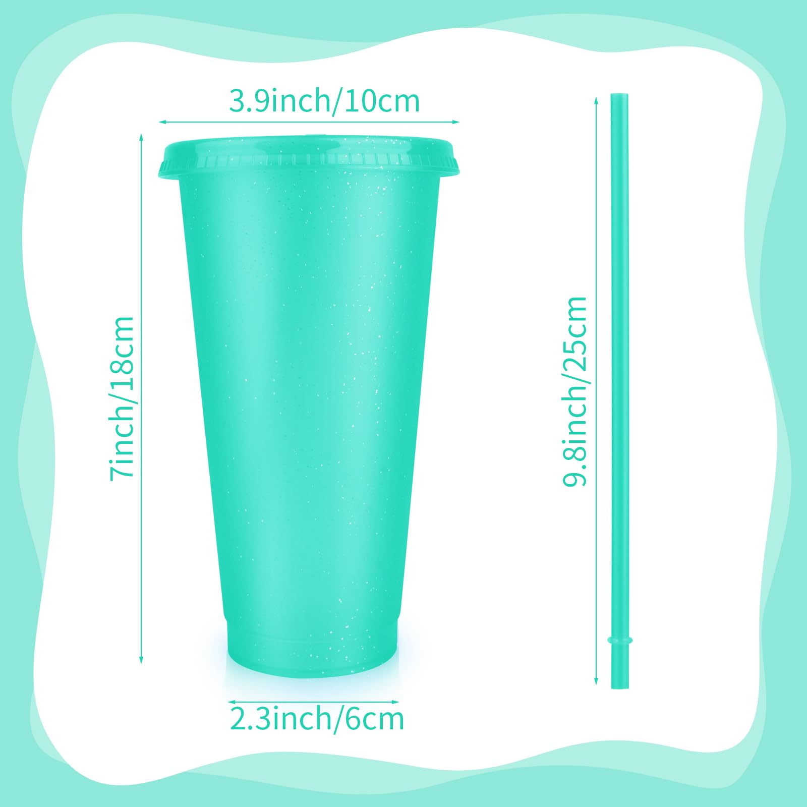 Hxezoc 16 bicchieri riutilizzabili con coperchio e cannucce, in plastica glitterata, da 680,4 g, tazze da caffè ghiacciato, tazze da viaggio per feste di compleanno, frullati, succhi di frutta, feste
