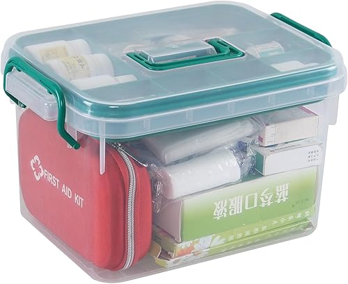 Oymlclivisa Caja de primeros auxilios de plástico, organizador de caja médica transparente