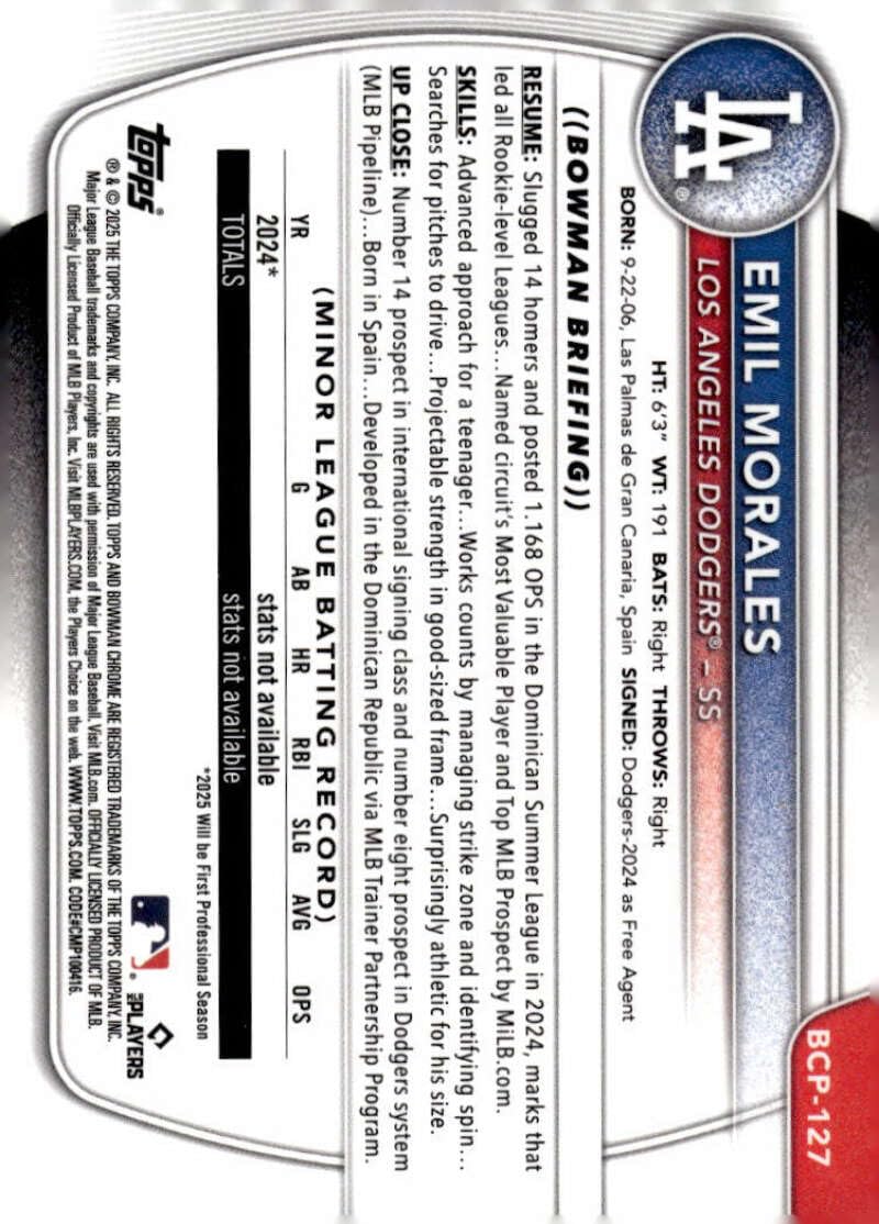 Amazon.com: EMIL MORALES RC 2025 Bowman Collection Chrome