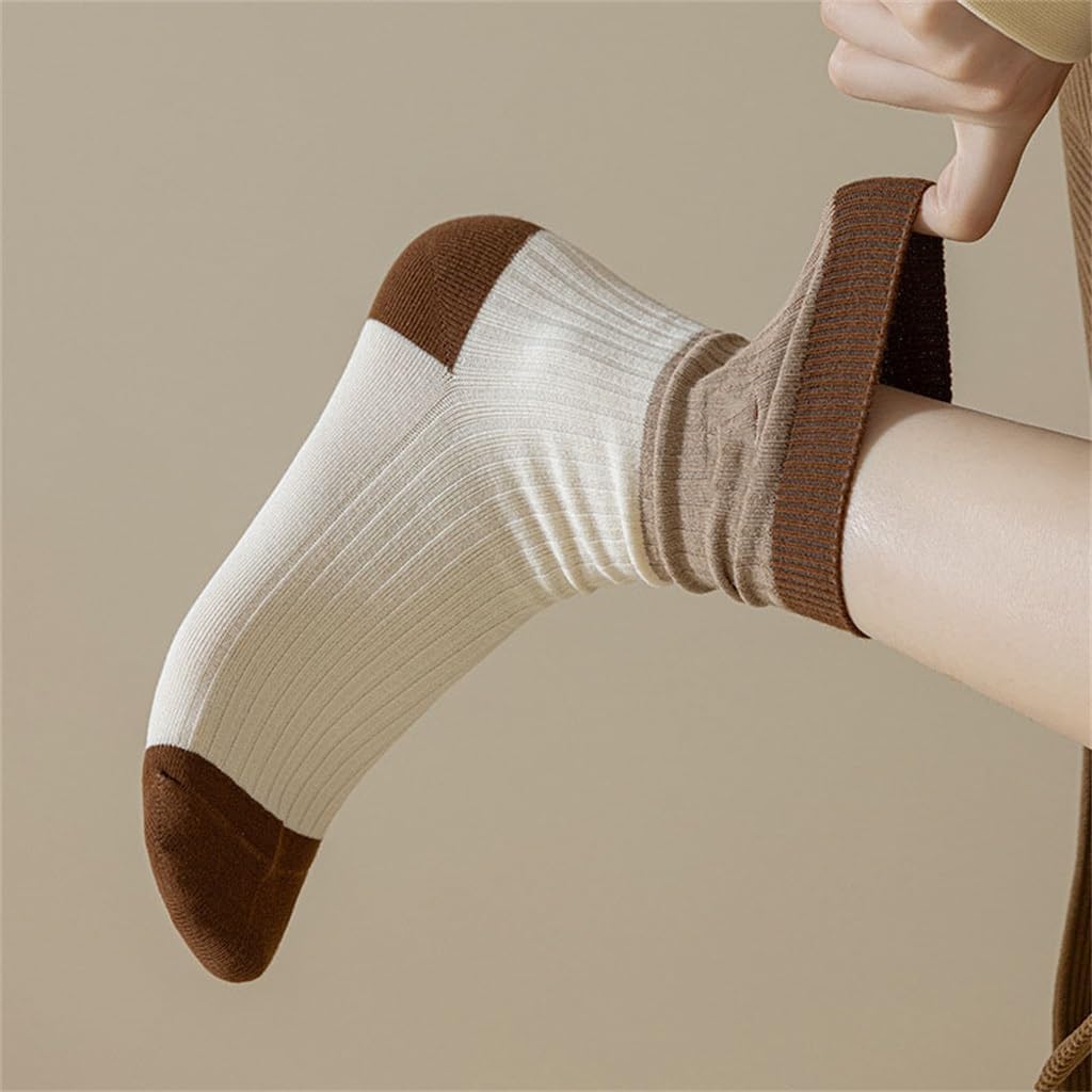 Five Pairs of Spring and Autumn Anti Pilling Mid Tube Socks with Contrasting Color Stacking