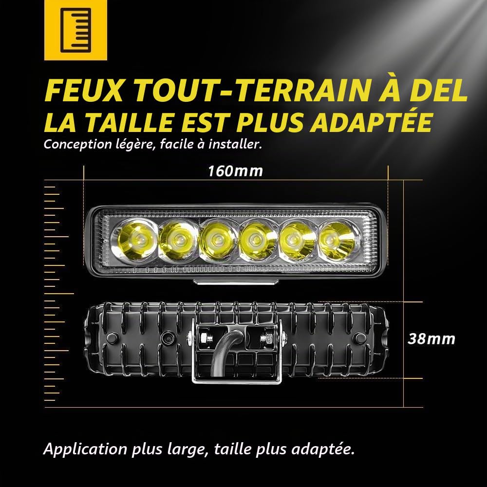 Willpower 4 Pcs Phare LED, 6 Pouces 18W Projecteur Barre LED 12v pour Moto Voiture Camion SUV Bateau 4x4