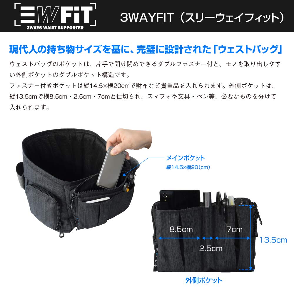 Plusone ウエストバッグ 3WAYFIT 腰痛サポーター ウエストバッグ Amazon | Plusone 腰痛サポーター付きウエストバッグ【3WAYFIT