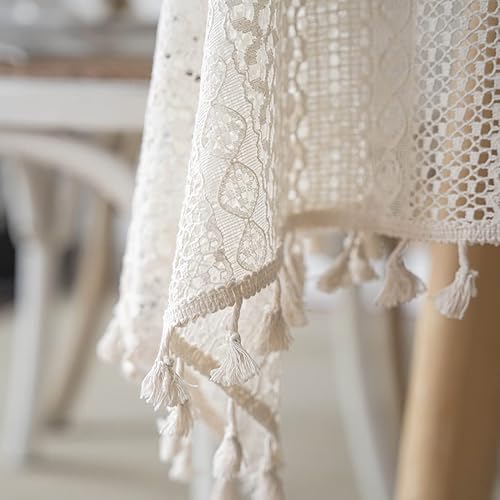 Miniatura 10 de Mantel bohemio hecho a mano con diamantes de ganchillo, mantel de lino bordado beige para boda, mantel rectangular elegante para decoración de mesa