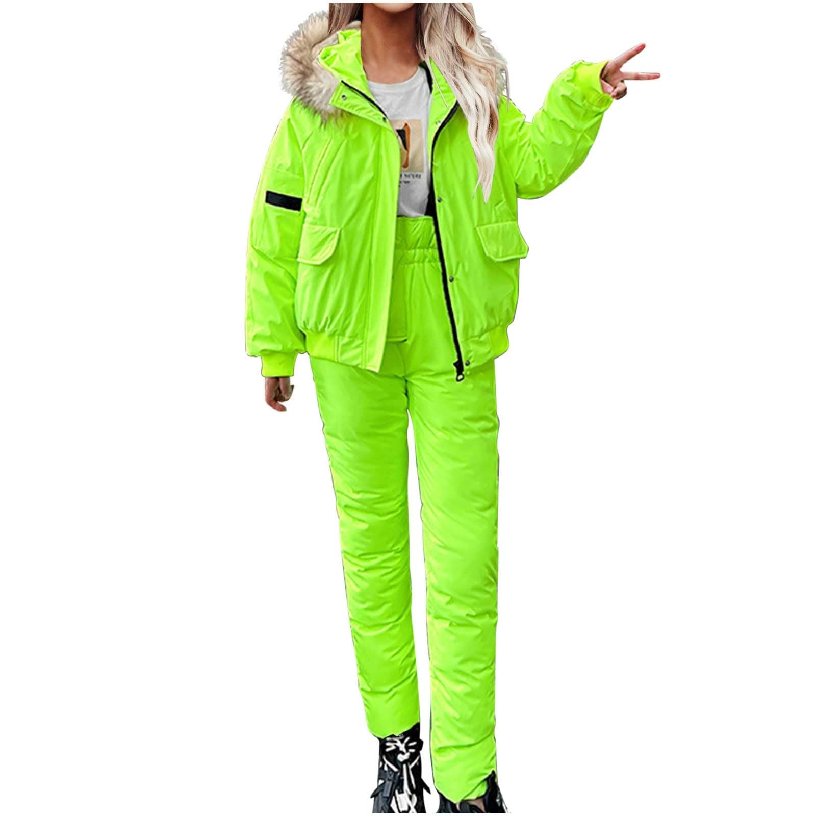 Combinaison de Ski 2 pièces pour Femme - Combinaison de Neige pour Femme - Imperméable - Veste de Snowboard - Fluffy - Épaisse - Manteau en Duvet - pour Le Ski - Veste matelassée