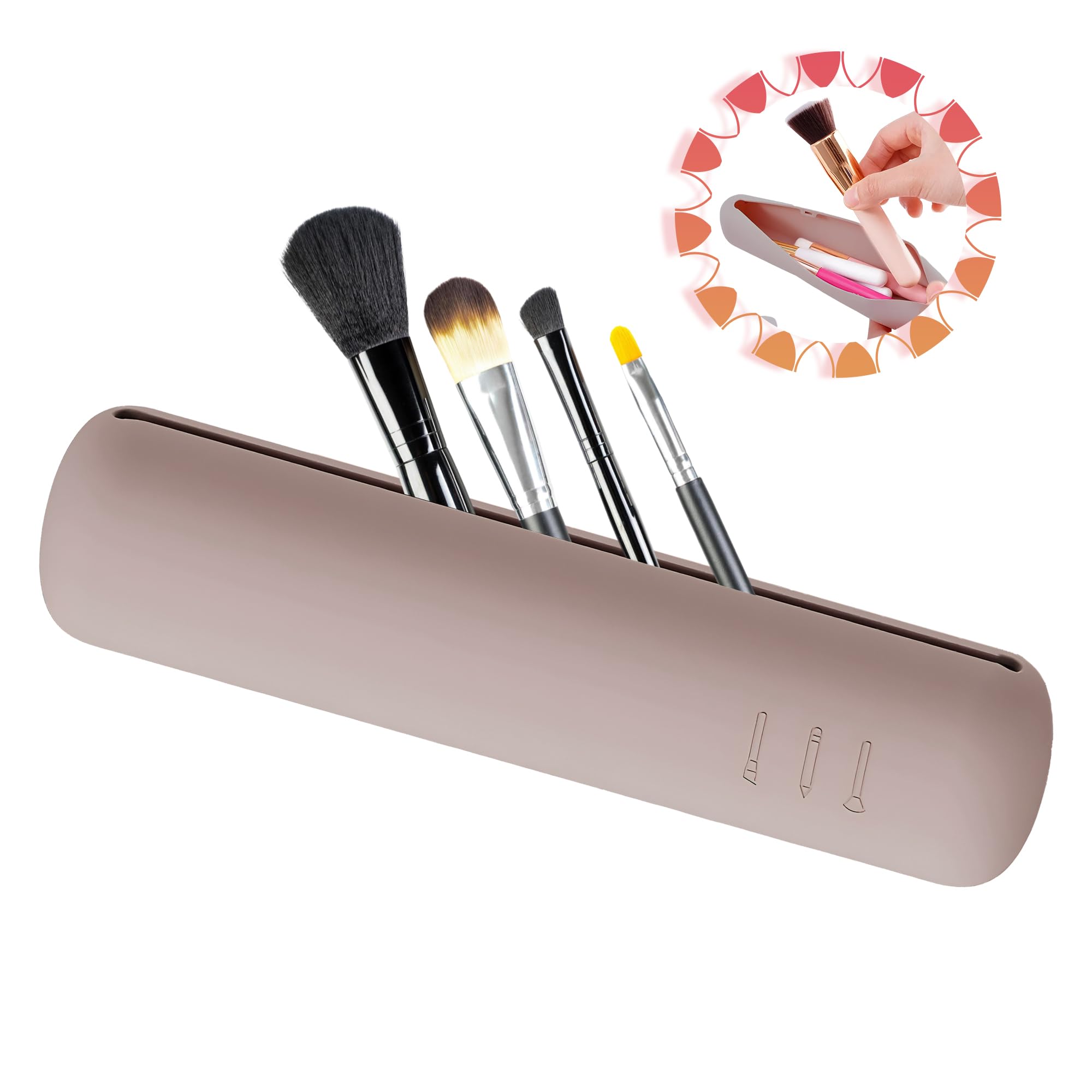 GAEVAZ® Estuche para Brochas de Maquillaje de Silicona | Funda para brochas de maquillaje para Organizar Lápices, Pinceles, Brochas de Maquillaje. Ideal para Viaje. (Caqui)