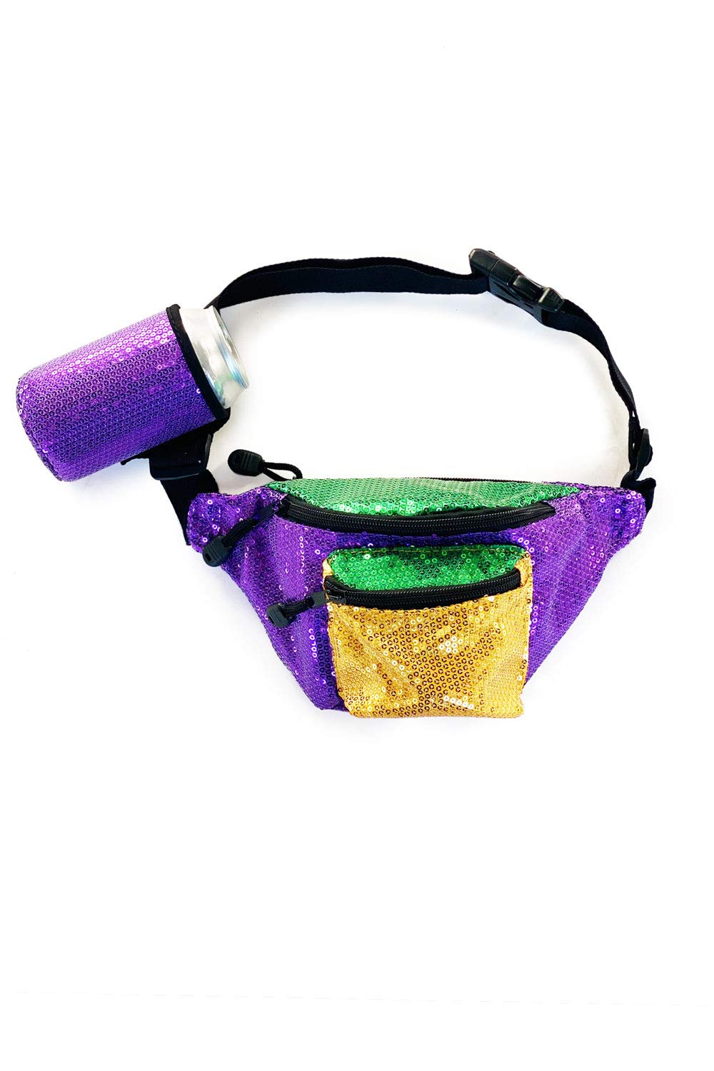 Tipsy Elves Purple and Gold Sequin Mardi Gras Fanny Pack with Drink Holder (One Size, Purple)