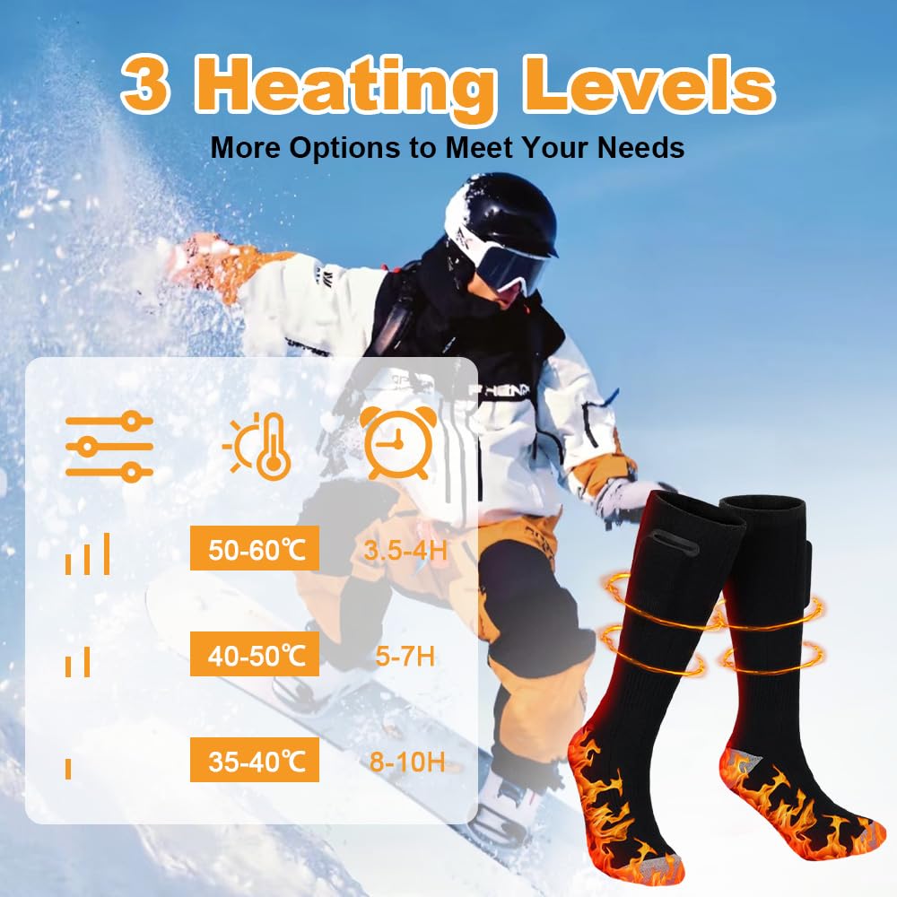 CLIUNT Batteria Riscaldata 4000mAH, calza Riscaldata Ricaricabile, riscaldare Calze per Uomo e Donna, Sport Esterno, Pesca, Escursionismo, Ciclismo, Caccia