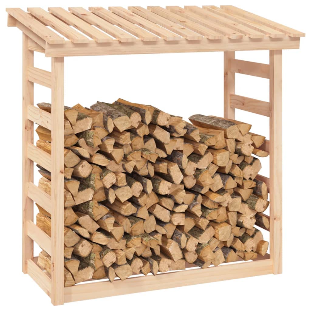Estantería para leña, 108 x 64,5 x 110 cm, de madera de pino maciza, soporte para almacenamiento y almacenamiento en el salón, jardín, terraza con cesta de madera estable y ayuda para apilar