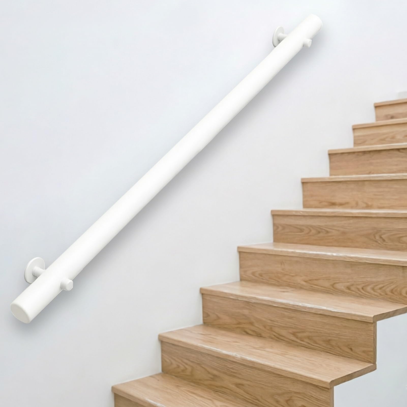 RRrawgff Soild Wood White Handrail for Stairs - Round Indoor/Outdoor Step Hand Rail, Non-Slip Handle Safety Banister(13ft/390cm)