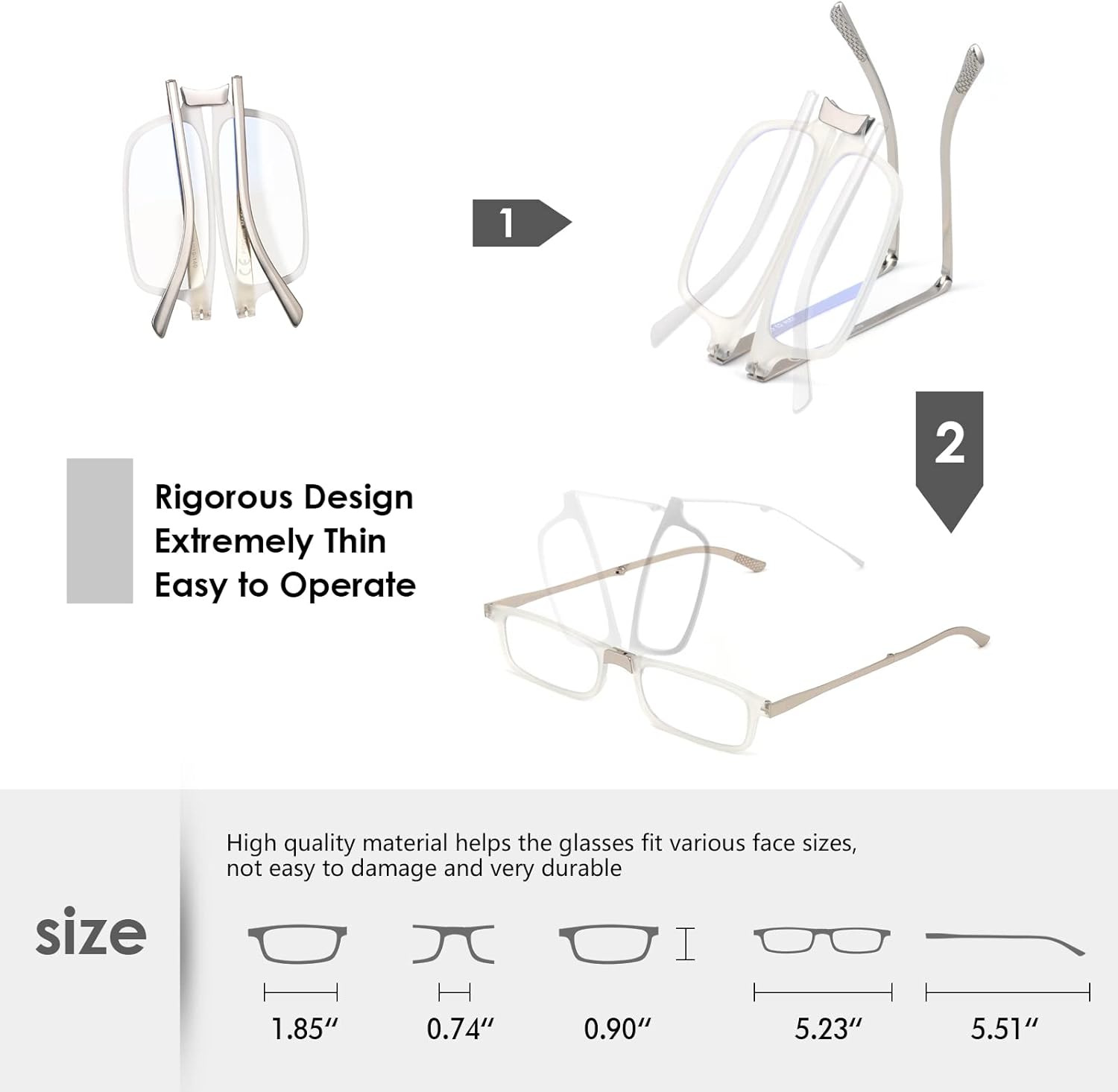 SKYOAK Evolved Folding Reading Glasses For Women Men Blue Light Blocking Anti UV Eyestrain Foldable Portable Compact Readers with Flat Hard Case Pocket Computer glasses 1.5 CLEAR - Image 3