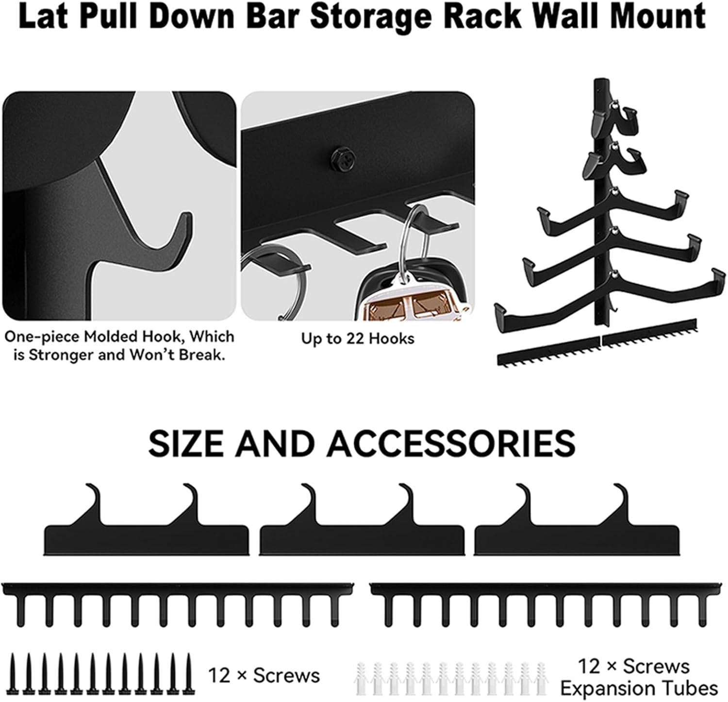 Pull Up Bar Rack, 96x11.3x11.3cm Wall Mounted 5-Piece Stainless Steel Organizer Exercise Machine Attachments Holder for Gym Storage, Home Fitness, Workout Equipment