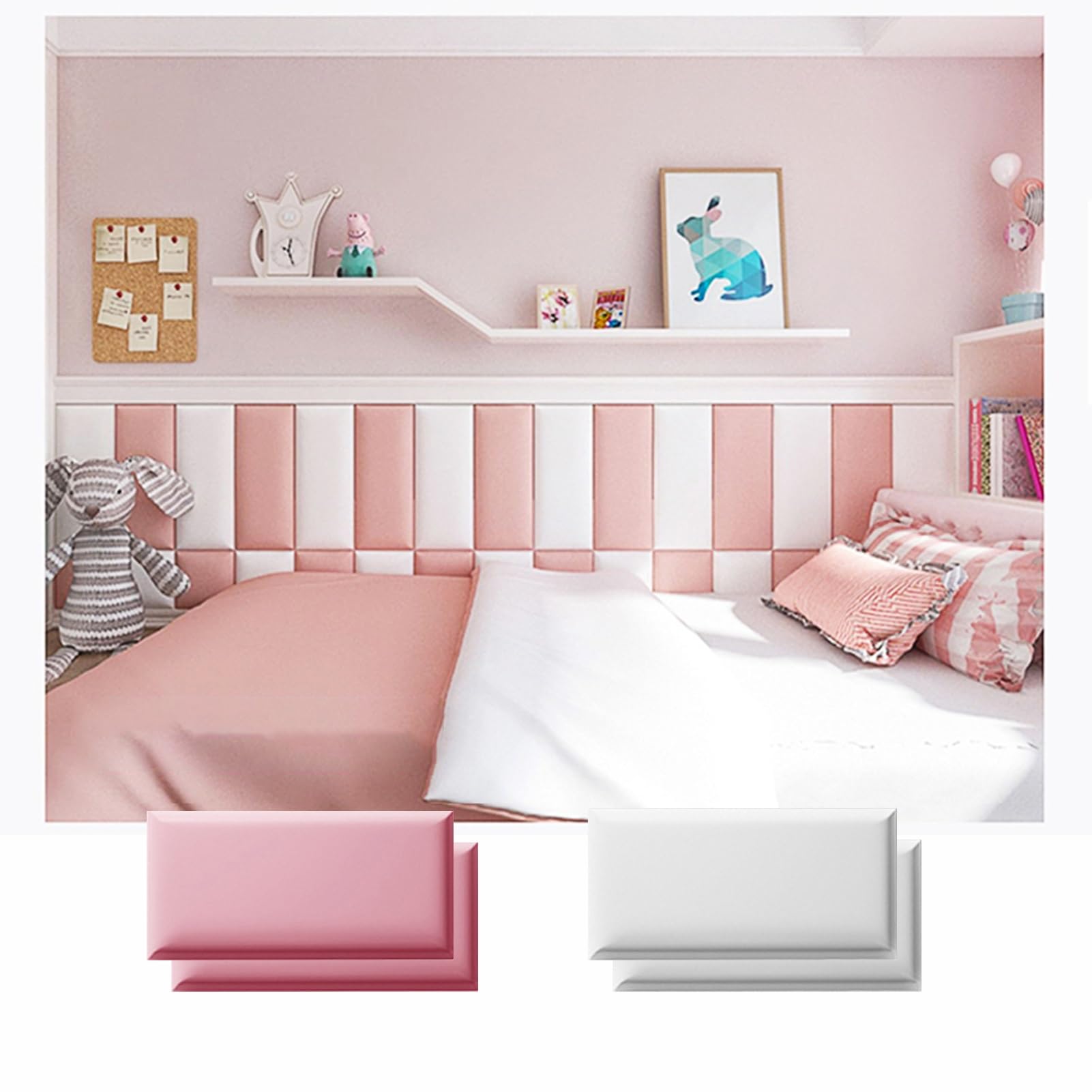 Anti-Kollisions-Wandpolster, Wyściółka dla dzieci Różowa, Panel ochronny Tapicerowane panele ścienne Zagłówek(4pcs,20cmx40cm)