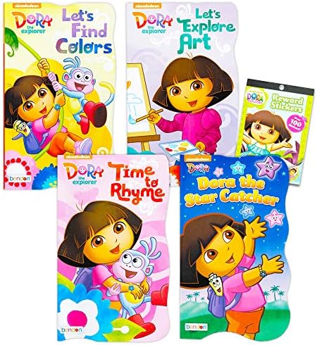 Nickelodeon Dora The Explorer Board Books for Kids Toddlers ~ Bundle of 4 Dora Board Books with 300 Bonus Dora The Explorer Stickers (Dora Board Books)