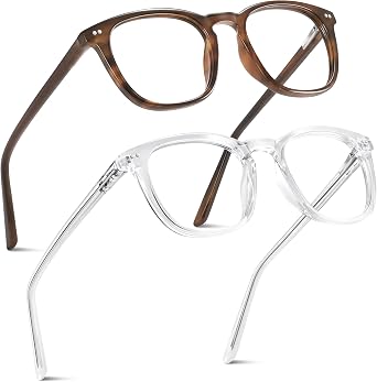 Blue Light Blocking Glasses Women/Men, Retro Frame Fake Glasses,Computer Gaming Glass, Blue Light Glass for Woman, Brown+Transparent
