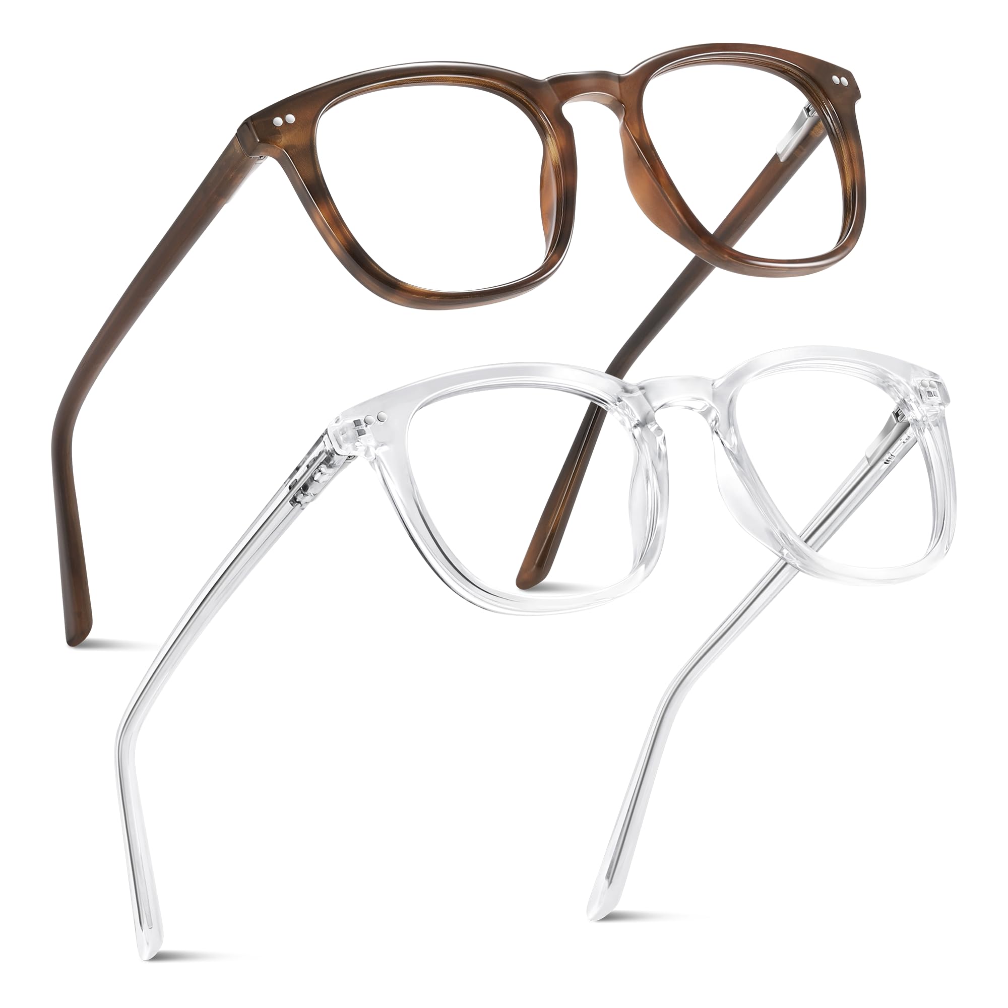 Reglaaly Blue Light Blocking Glasses Women/Men, Retro Frame Fake Glasses,Computer Gaming Glass, Blue Light Glass for Woman, Brown+Transparent