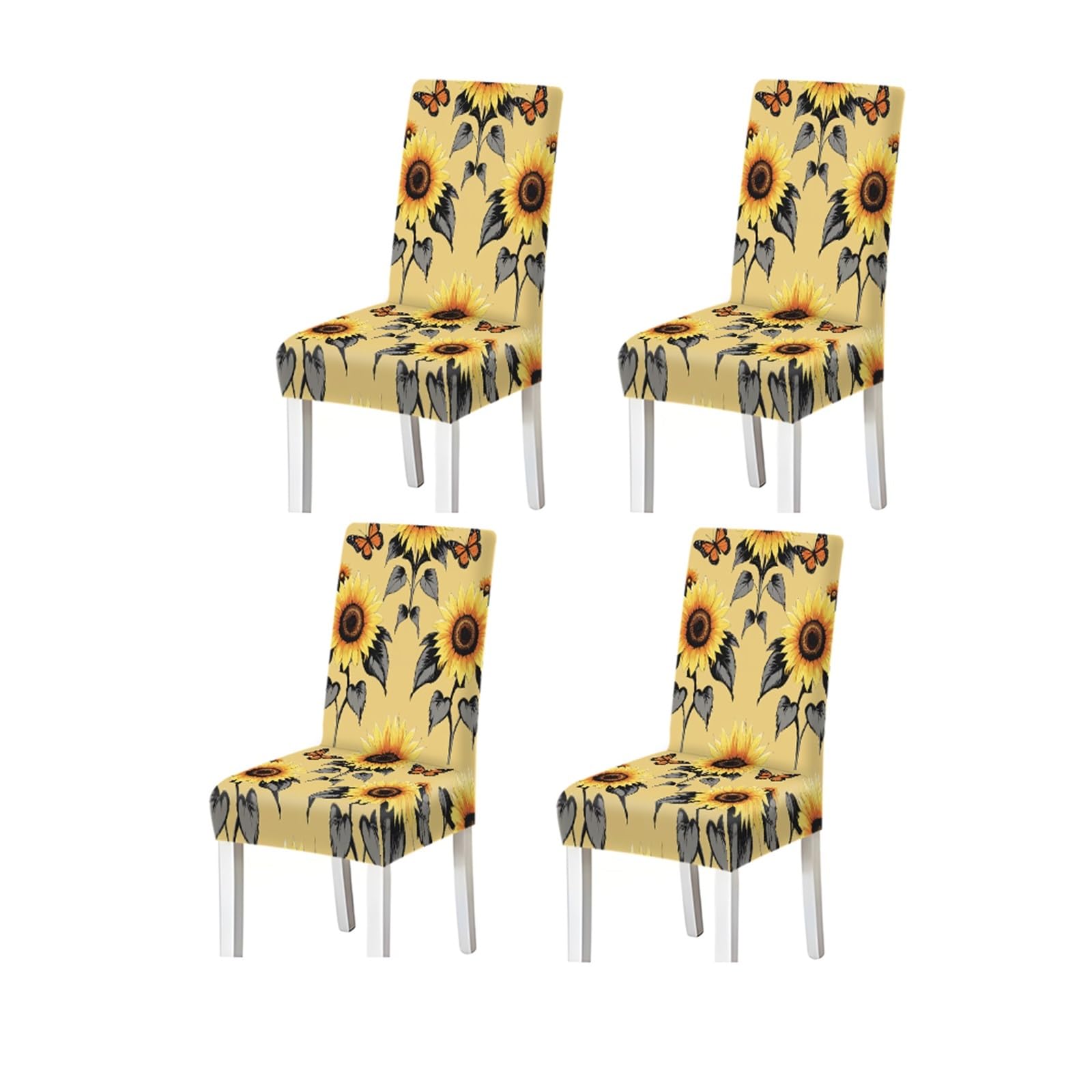 BOSUYBN Sunflower & Butterfly Print Stretch Dining Chair Covers, Set Of 2/4/6 Furniture Protectors for Home Dining Room(4PCSChair cover)