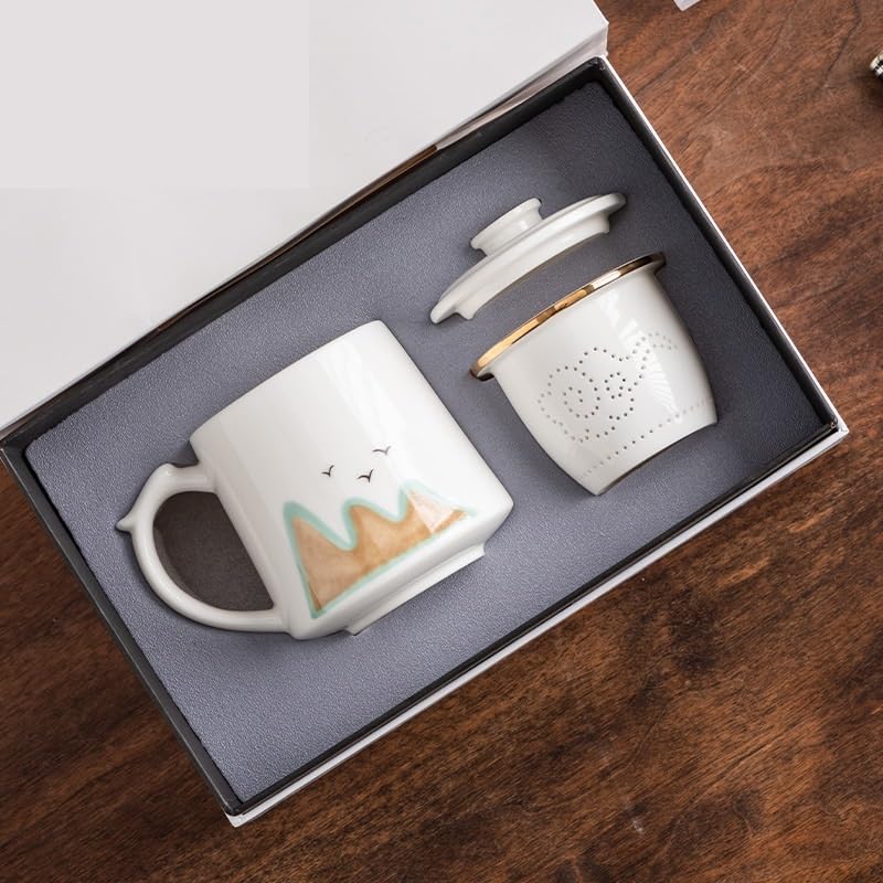 Tasse à thé Tasse à eau en porcelaine de jade avec doublure filtrante, tasse de bureau avec couvercle Récipient de trempage