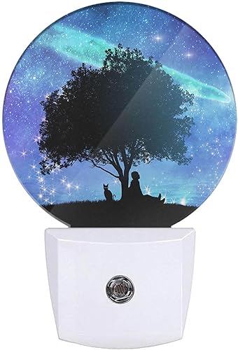 Luz nocturna de galaxia de noche estrellada, árbol grande bajo cielo estrellado, estrellas, LED, lámpara de noche del anochecer al amanecer, sensor