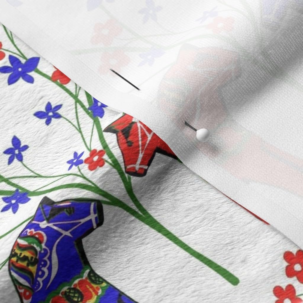 Spoonflower Fabric - Floral Swedish Dala Horses Flowers Horse Folk Art Printed on Minky Fabric by The Yard - Sewing Baby Blankets Quilt Backing Plush