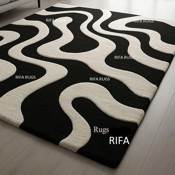 Image of Hand Tufted Carpet Nz Wool with Silk Abstract Design Non Slip Luxury Exclusive Rectangular Carpet for Living Room Bedroom (Size : 5x8 Ft, 152x244 CM), Multicolor